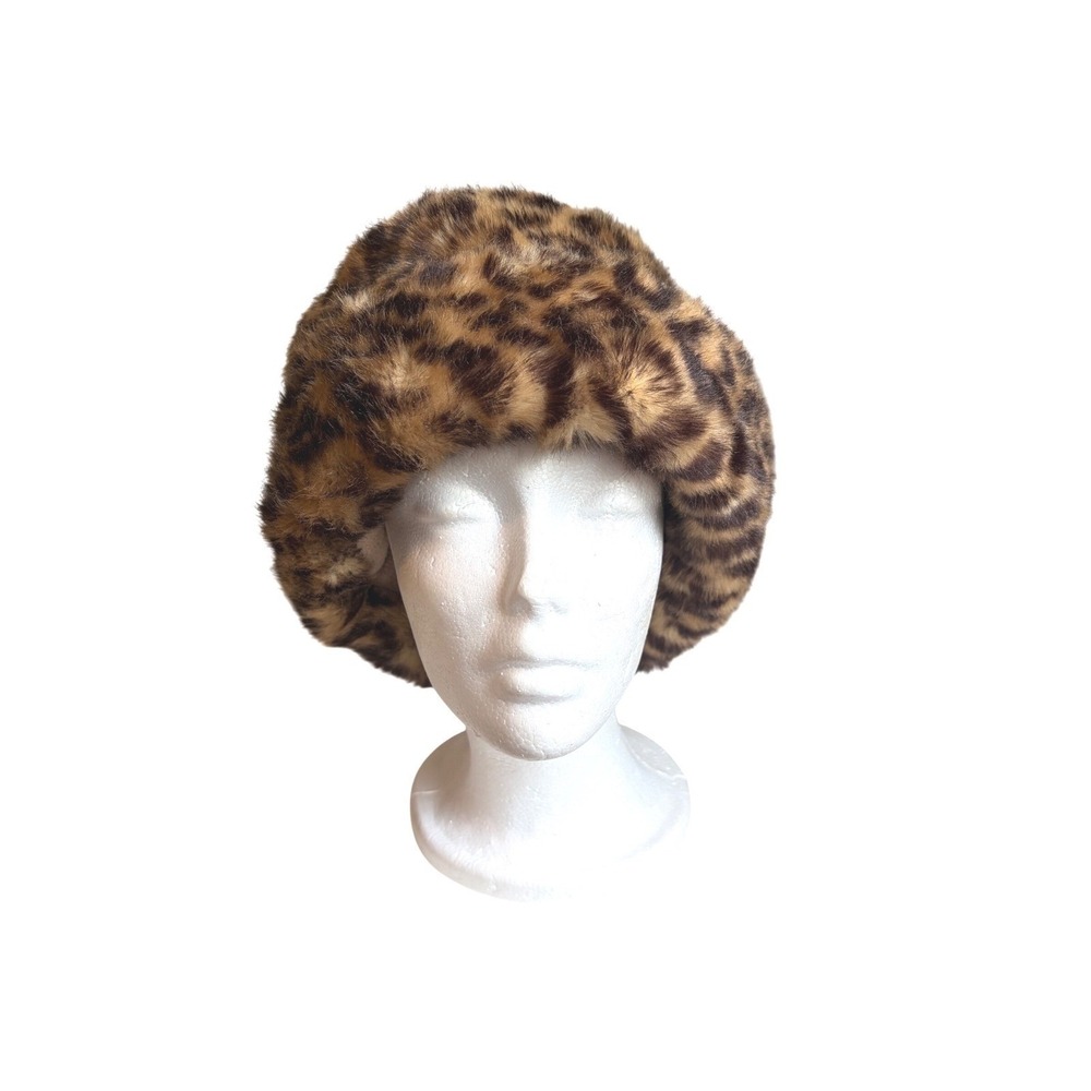 NEW Y2K vibe Nine West Leopard Faux Fur Bucket Hat Will fit up to 22" - Picture 2 of 11